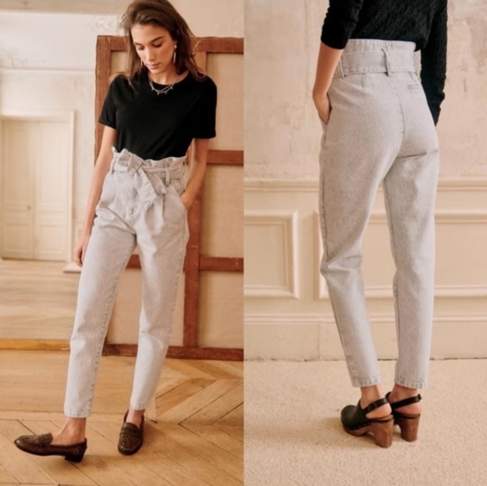 Sezane High-Waist Paperbag Jeans in Light Wash